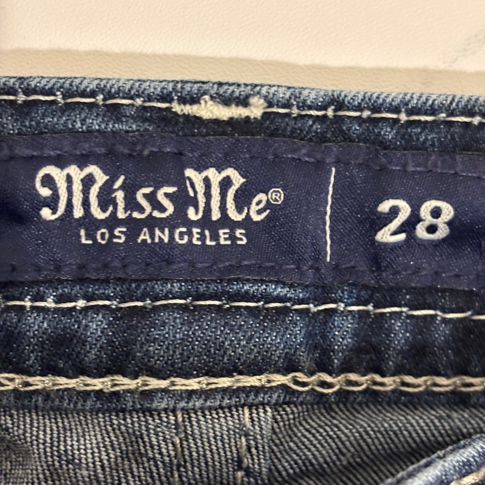 Miss Me Curvy Boot Jeans Womens 28 Blue Mid Rise Embellished Rhinestone Pockets - Picture 3 of 16